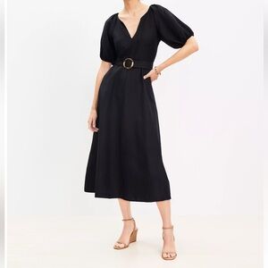 LOFT Linen blend black puff sleeve dress. Purchased New and worn once